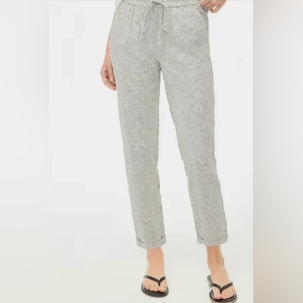 J. Crew Women’s Striped Linen Cotton‎ Blend Drawstring Pants Size 8 Spring Layer